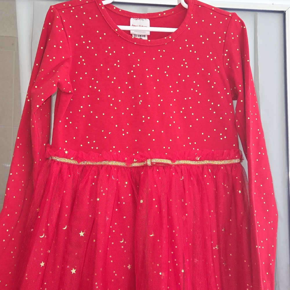 Hanna Andersson Beautiful Red Formal Kids Dress with Gold Accents
